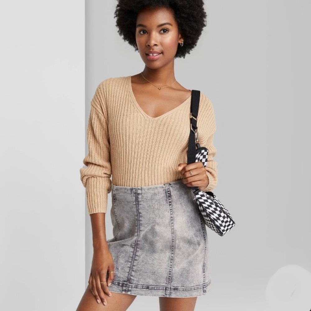 Wild Fable Gray Denim Seamed Mini Skirt NWT